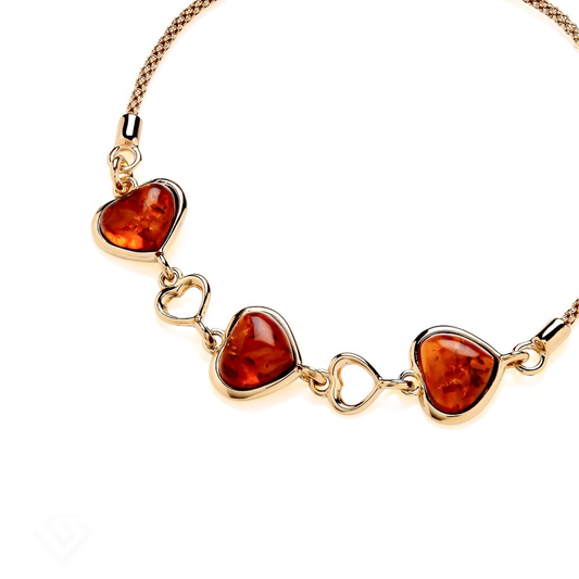 Gold On Sterling Silver Natural Baltic Amber Heart Pull Style Bracelet