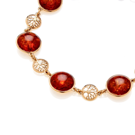Gold On Sterling Silver Natural Baltic Amber Tree Of Life Bracelet