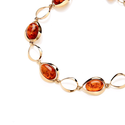 Gold On Sterling Silver Natural Baltic Amber Oval Cabochon Bracelet