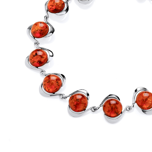 Sterling Silver Natural Baltic Amber Cabochon Bracelet