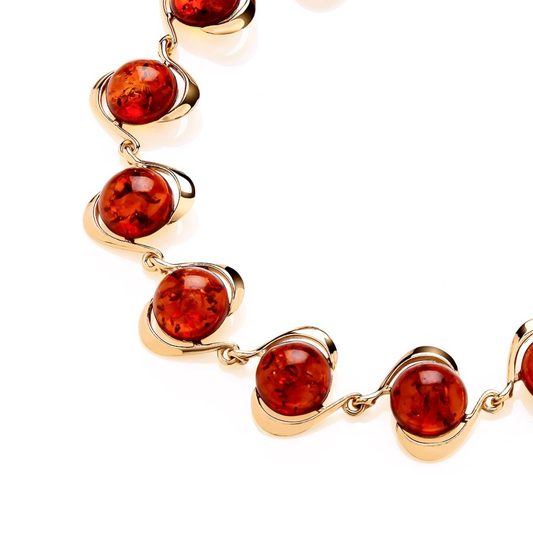 Gold On Sterling Silver Natural Baltic Amber Cabochon Bracelet