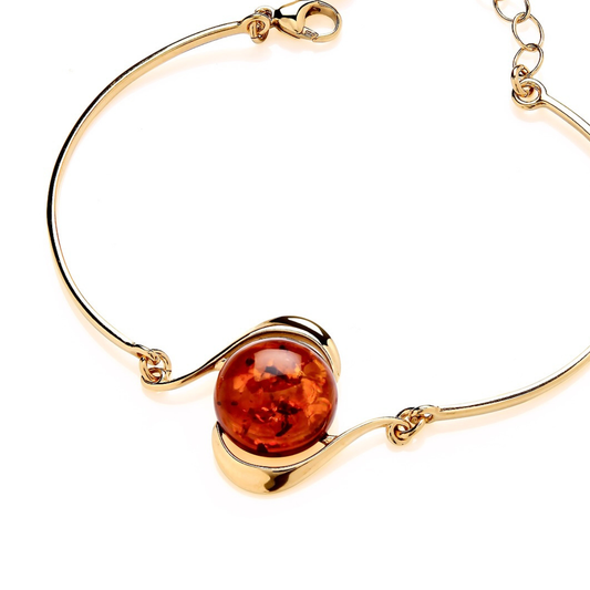 Gold On Sterling Silver Natural Baltic Amber Cabochon Bracelet Bangle