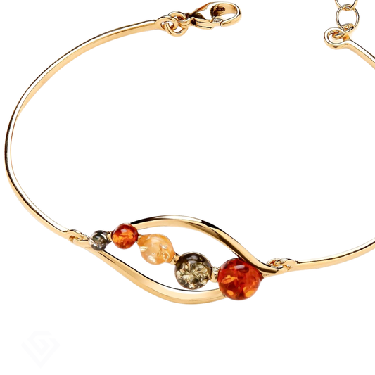 Gold on Sterling Silver Natural Baltic Amber Fancy Bracelet Bangle