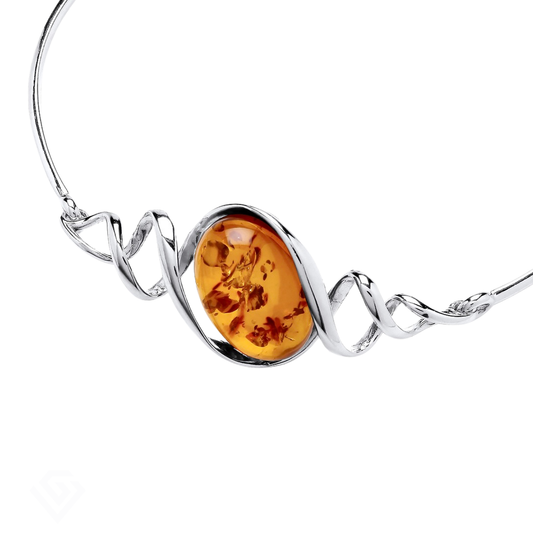 Sterling Silver Natural Baltic Amber Swirl Bracelet Bangle