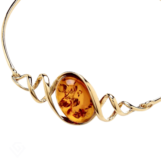 Gold on Sterling Silver Natural Baltic Amber Swirl Bracelet Bangle