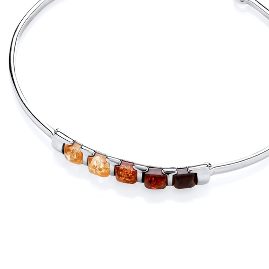 Sterling Silver Natural Baltic Amber Multi Bracelet Bangle