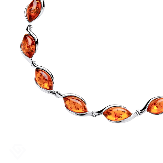 Sterling Silver Natural Baltic Amber Marquise Bracelet