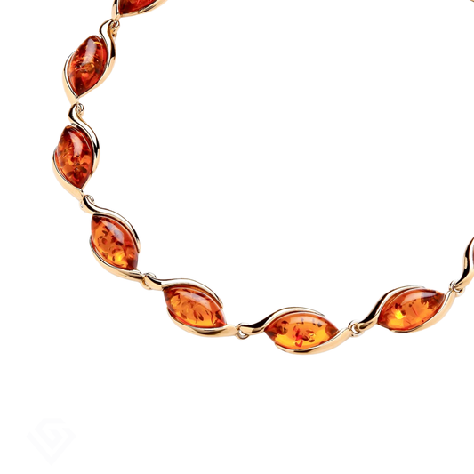 Gold on Sterling Silver Natural Baltic Amber Marquise Bracelet