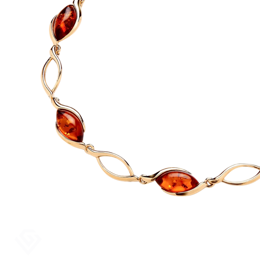 Gold on Sterling Silver Natural Baltic Amber Marquise Link Bracelet