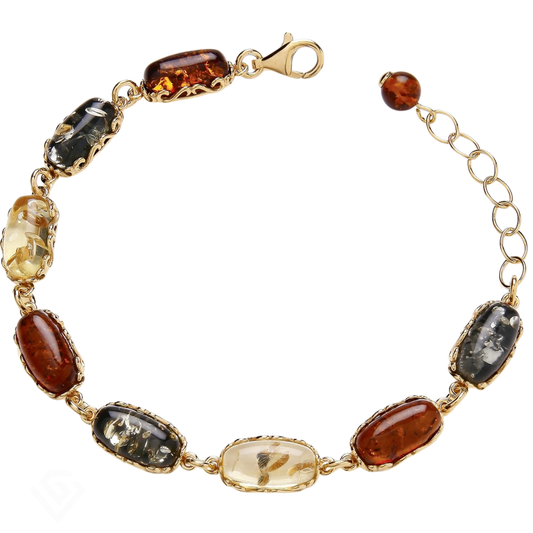 Gold on Sterling Silver Natural Baltic Amber Multi Oblong Bracelet