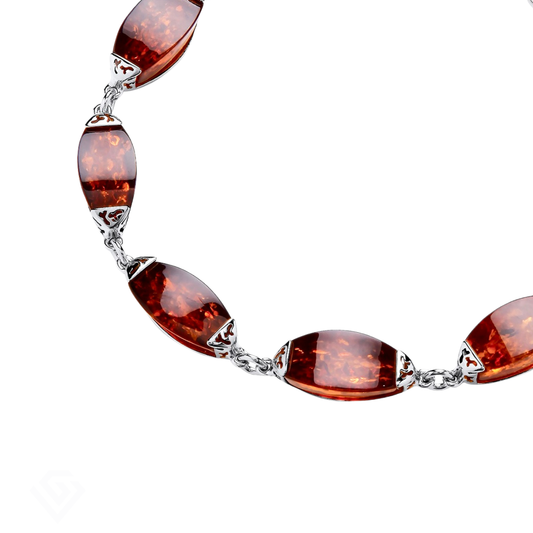 Sterling Silver Natural Baltic Amber Marquise Panel Bracelet