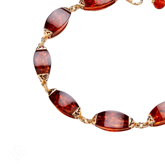 Gold on Sterling Silver Natural Baltic Amber Marquise Panel Bracelet