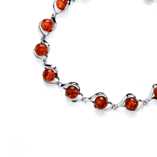 Sterling Silver Natural Baltic Amber Fancy Bracelet