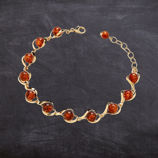 Gold on Sterling Silver Natural Baltic Amber Fancy Bracelet