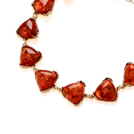 Gold on Sterling Silver Natural Baltic Amber Triangular Bracelet