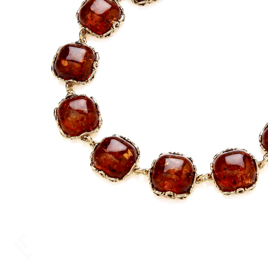 Gold on Sterling Silver Natural Baltic Amber Square Bracelet