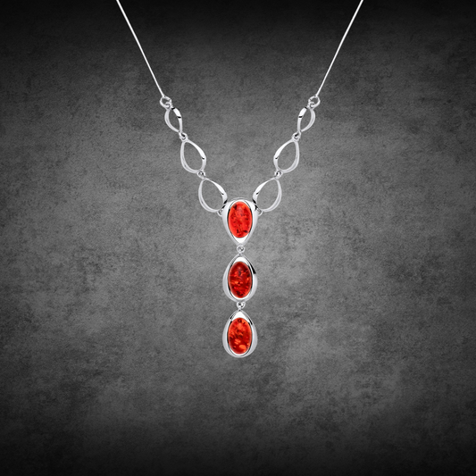 Sterling Silver Natural Baltic Amber Oval Cabochon Necklace