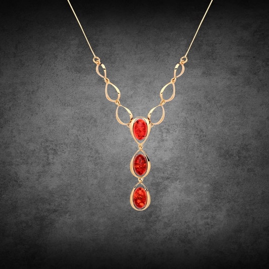 Gold On Sterling Silver Natural Baltic Amber Oval Cabochon Necklace