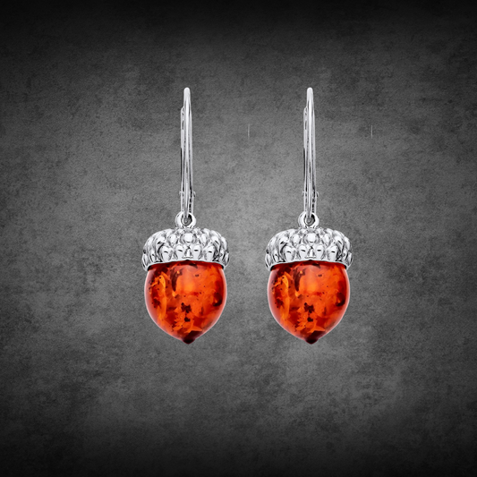 Sterling Silver Natural Baltic Amber Acorn Drop Earrings