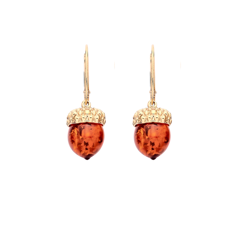 Gold On Sterling Silver Natural Baltic Amber Acorn Drop Earrings