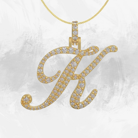 Yellow Gold Diamond Initial Cursive Style Pendant