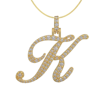 Yellow Gold Diamond Initial Cursive Style Pendant