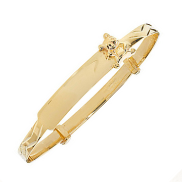 9ct Yellow Gold Engravable Baby Bangle with Teddy Bear Detail