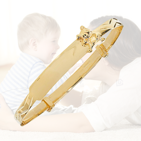 9ct Yellow Gold Engravable Baby Bangle with Teddy Bear Detail