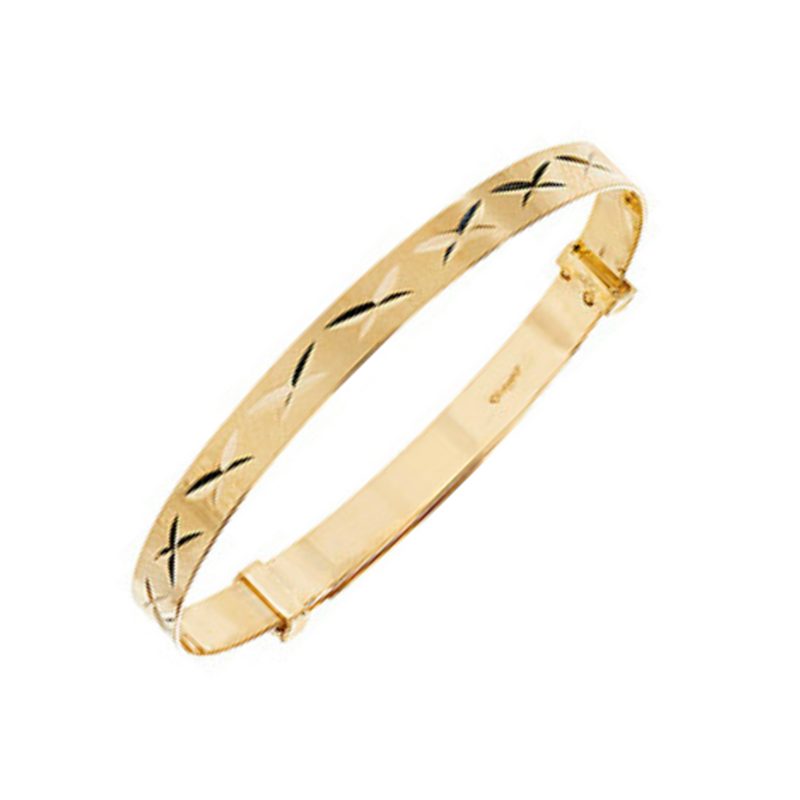 9ct Yellow Gold Cross Pattern Expanding Baby Bangle