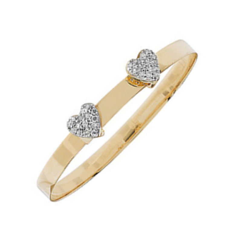 9ct Yellow Gold Baby Bangle with Double Heart Design