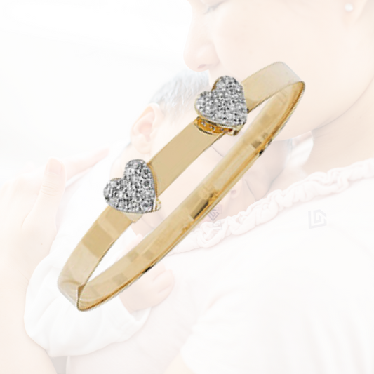 9ct Yellow Gold Baby Bangle with Double Heart Design