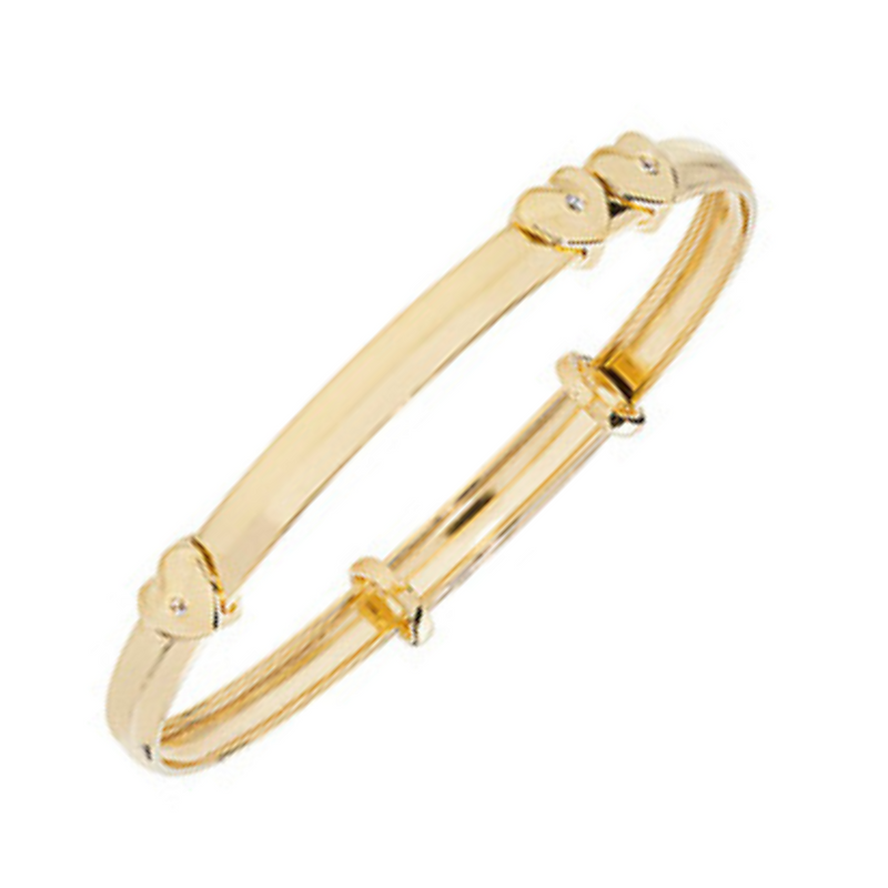 9ct Yellow Gold Baby Bangle with Triple Heart Detail