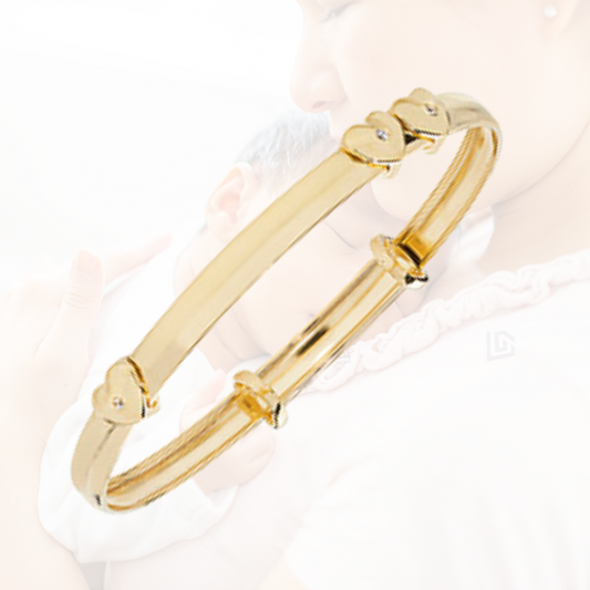 9ct Yellow Gold Baby Bangle with Triple Heart Detail