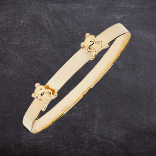 9ct Yellow Gold Baby Bangle with Teddy Bear Motifs