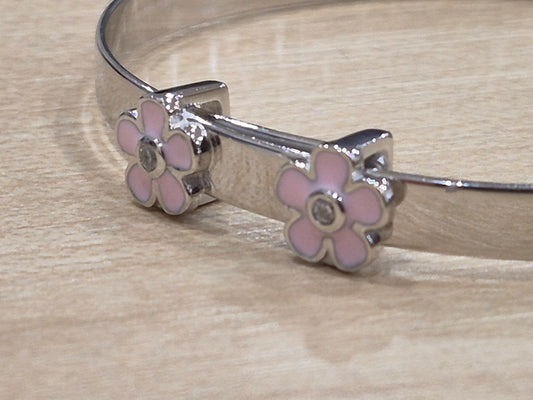 Sterling Silver 925 Personalised Pink Flower Baby Bangle