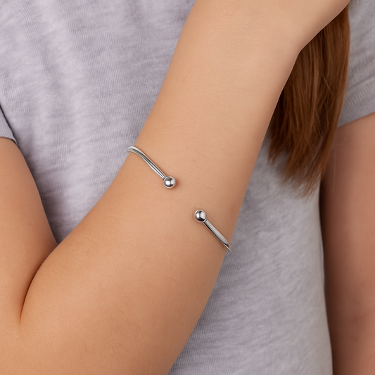 Sterling Silver Maidens Torque Bangle – Elegant Slim 925 Silver Cuff for Young Girls