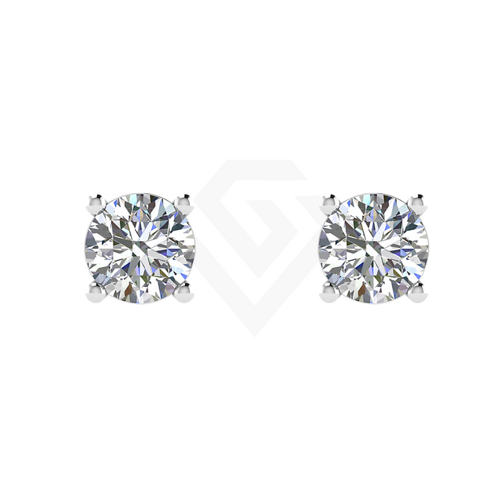 Round brilliant lab-grown diamond stud earrings in white gold, front view