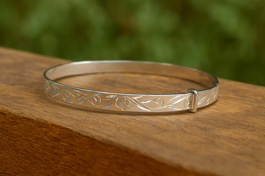 Sterling Silver 925 Expandable Baby Bangle – Floral Engraved Design