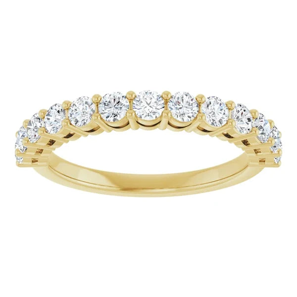 Front view of a 1ct lab-grown diamond half eternity ring in yellow gold showing the row of round diamonds