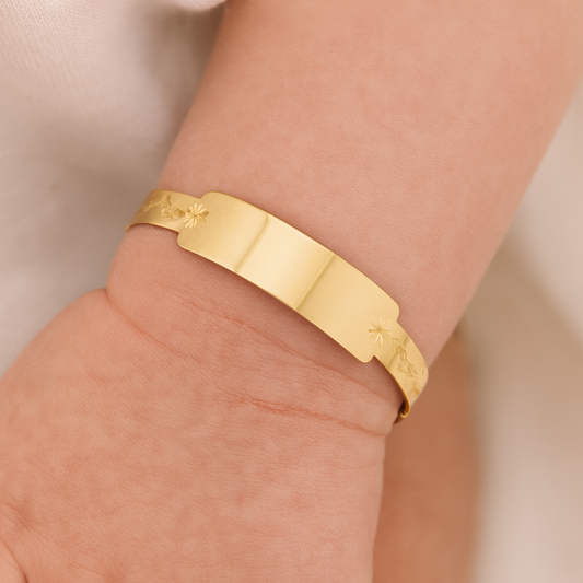 9ct Yellow Gold Diamond-Cut Expandable ID Baby Bangle