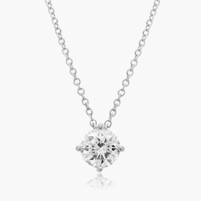 1ct Round Brilliant Lab Diamond Solitaire Angled Pendant in 9ct White Gold