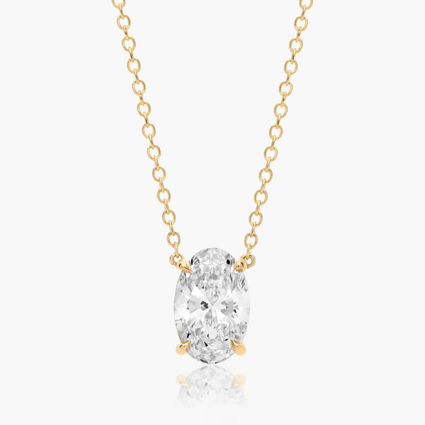 1.5ct Oval Brilliant Lab Diamond Solitaire Pendant in 9ct Yellow Gold