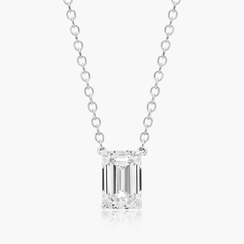 1ct Emerald Cut Lab Diamond Solitaire Pendant in 9ct White Gold