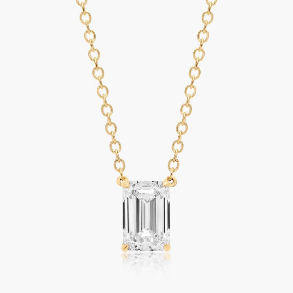 1ct Emerald Cut Lab Diamond Solitaire Pendant in 9ct Yellow Gold