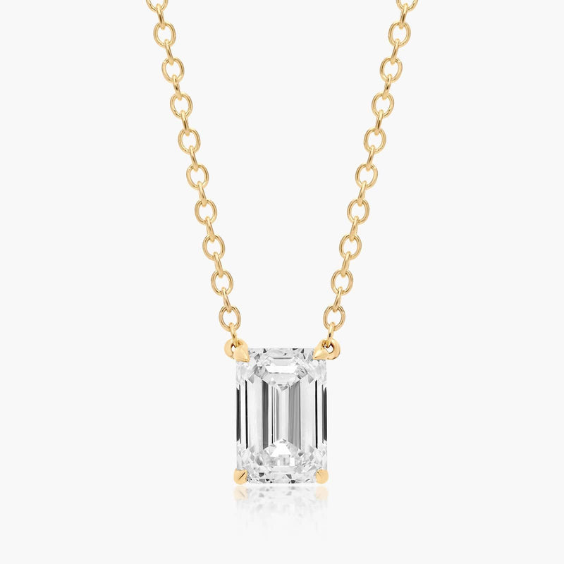 1ct Emerald Cut Lab Diamond Solitaire Pendant in 9ct Yellow Gold