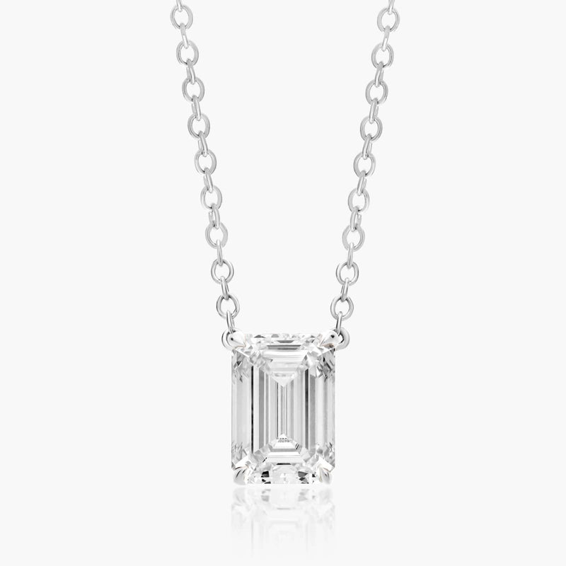 1.5ct  Emerald Cut Lab Diamond Solitaire Pendant in 9ct White Gold