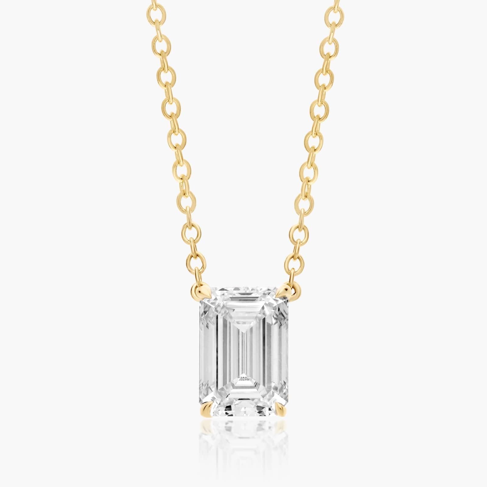 1.5ct Emerald Cut Lab Diamond Solitaire Pendant in 9ct Yellow Gold