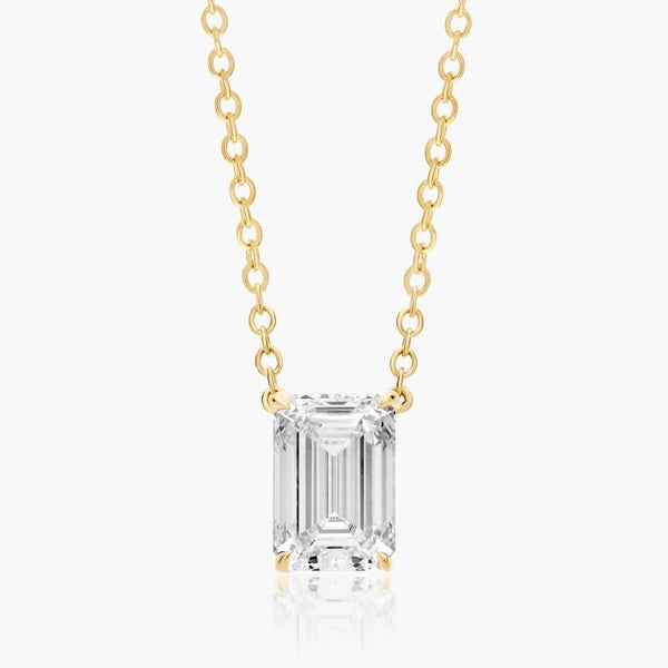 1.5ct Emerald Cut Lab Diamond Solitaire Pendant in 9ct Yellow Gold