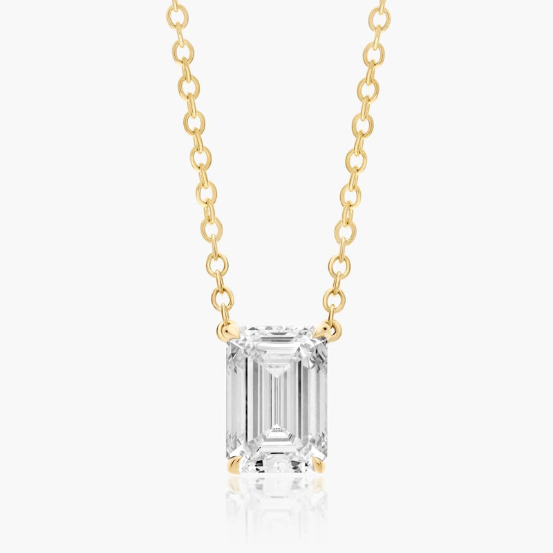1.5ct Emerald Cut Lab Diamond Solitaire Pendant in 9ct Yellow Gold