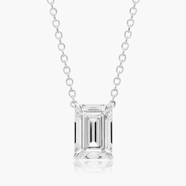 2.5ct Emerald Cut Lab Diamond Solitaire Pendant in 9ct White Gold